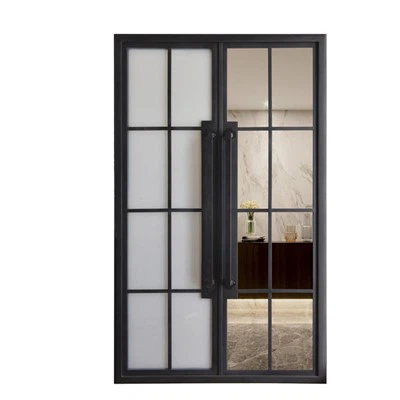 דלת זכוכית צרפתית זוגית מברזל יצוק לחדר